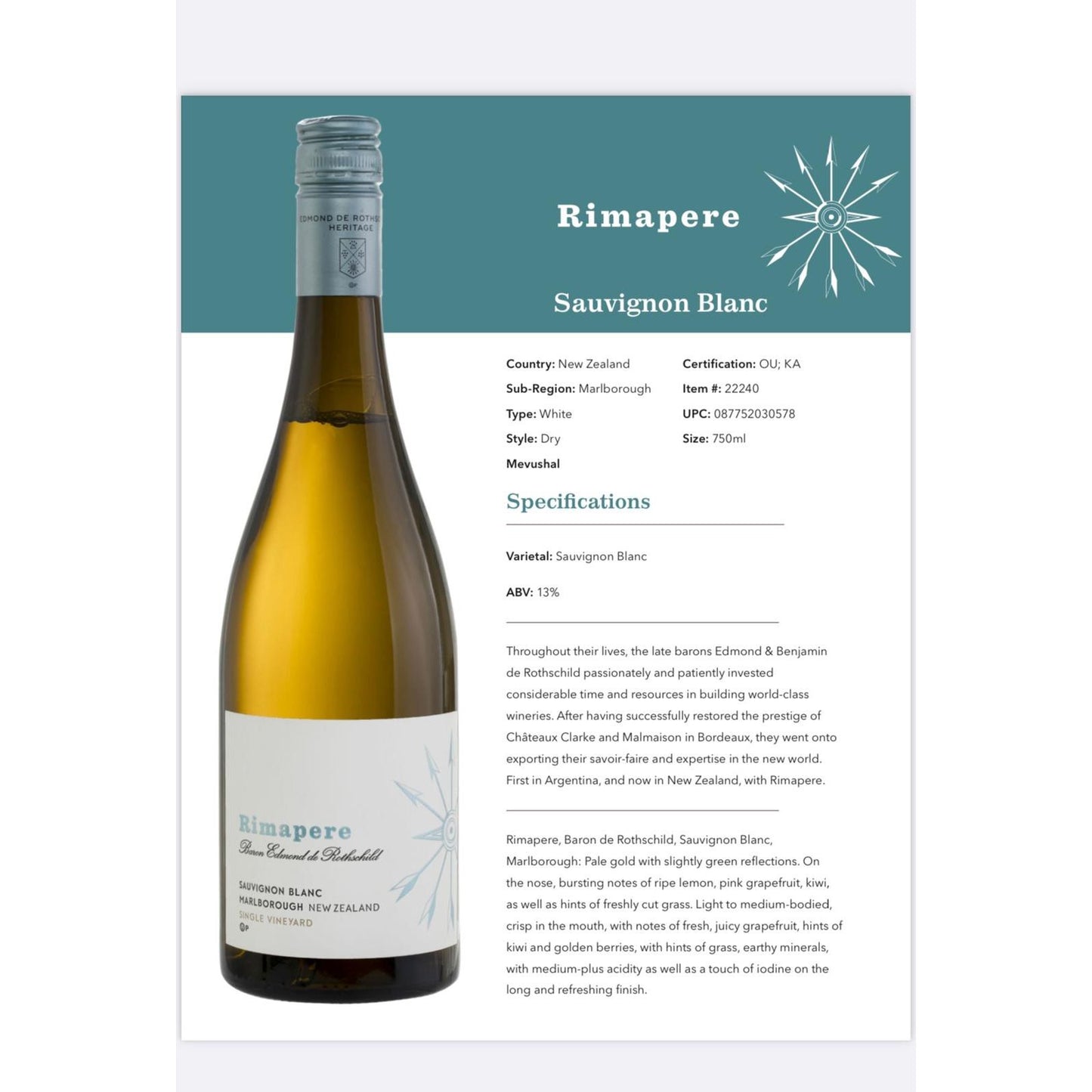 Rimapere by Baron Edmond de Rothschild Sauvignon Blanc